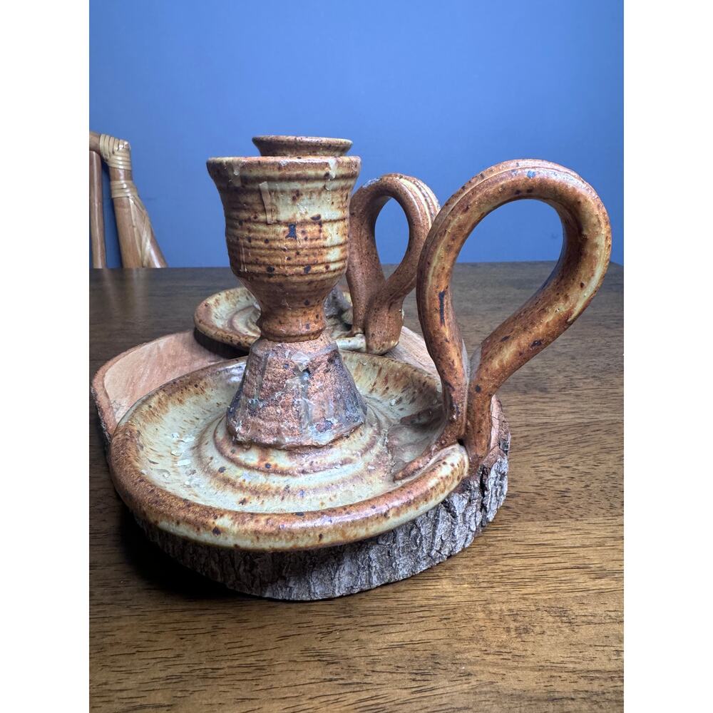 Pair of Vintage Artist Signed Studio Pottery Chamberstick Candle Holders - Picture 3 of 10